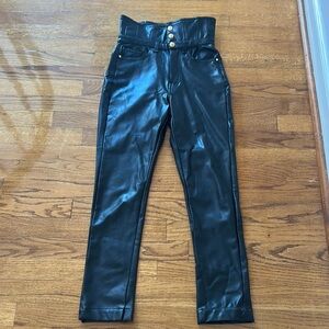 Pinko Black Faux Leather Pants with Gold Buttons